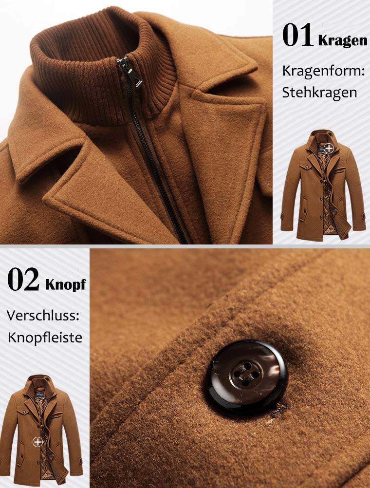 Lavnis Herren Warm Wollmantel Stehkragen Wintermantel Kurzmantel Winter Jacke Business Freizeit