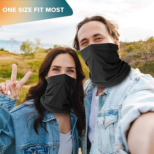 Miniatura 4 de VULKIT Paquete de 2 polainas para el cuello, bufanda, bandanas reutilizables, tubo de protección UV, pasamontañas para deportes al aire libre para