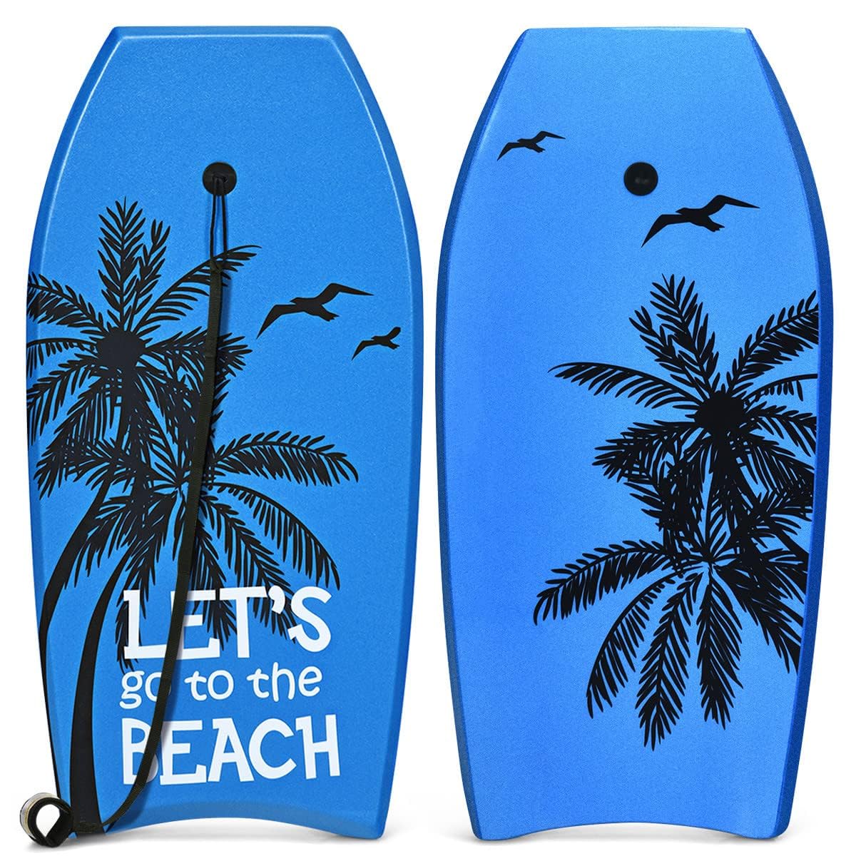 GYMAX Surfbrett 105 x 51 cm, Schwimmbrett mit Zugseil, max. Belastung: 85 kg, Bodyboard Surfboard mit EPS Schaumstoff-Kern, für Kinder & Erwachsene