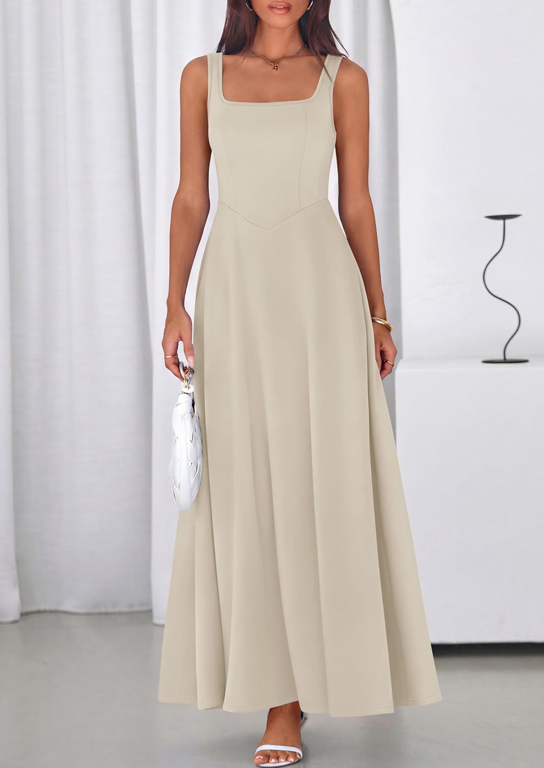 PRETTYGARDEN Womens Summer Dresses 2026 Sleeveless Elegant Square Neck Aline Swing Maxi Beach Wedding Guest Dress Pockets - Image 5