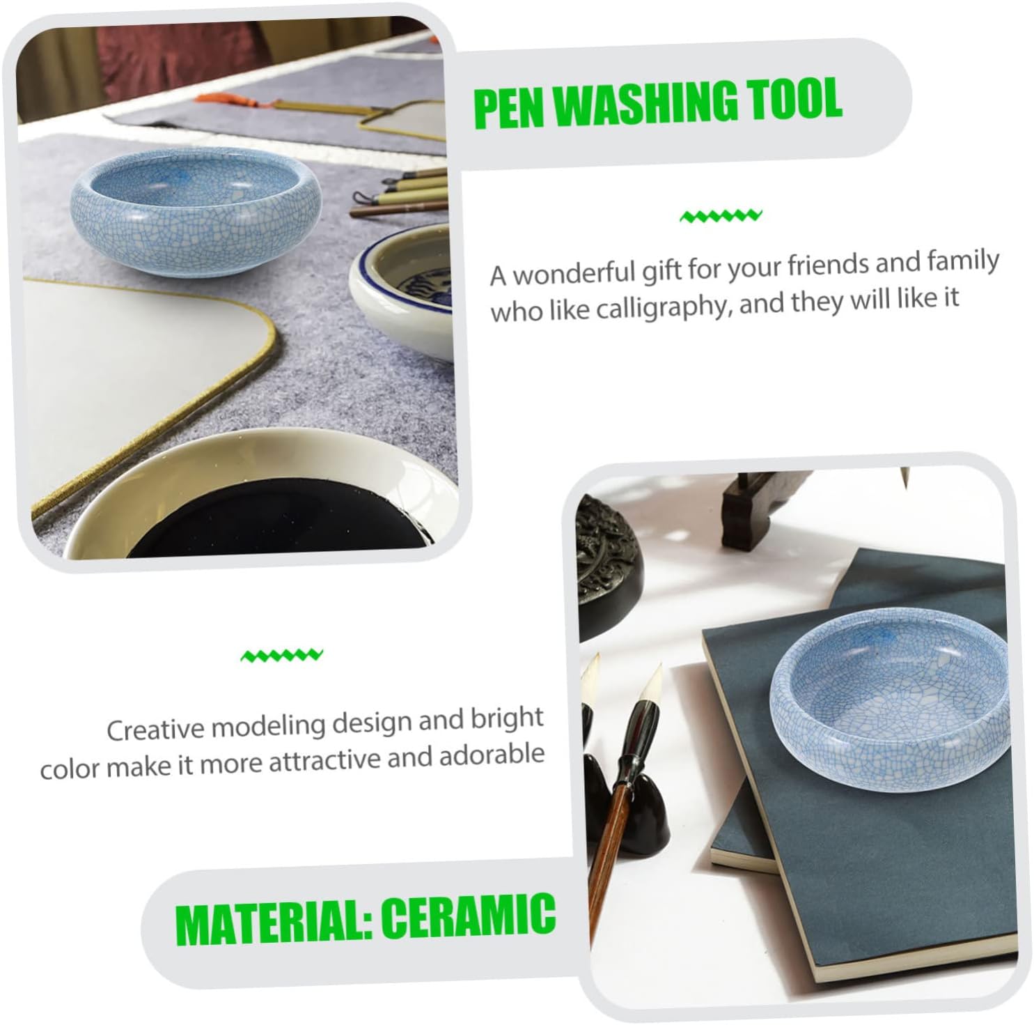 DOITOOL Ceramic Ink Brush Washer Large Sumi-Brush Cleaning Tool for and Home Use Lightweight and Easy to Clean Elegant Blue Design