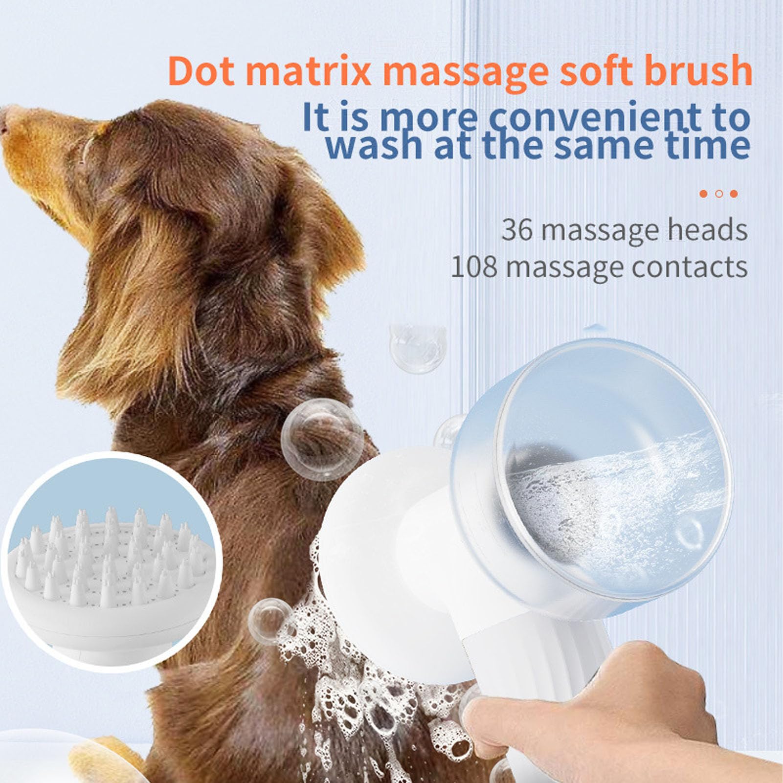 Brosse de Bain pour Chien, Brosse de Massage Entièrement Automatique avec Distributeur Automatique de Mousse de Shampoing Outil de Toilettage Rechargeable en Silicone Souple