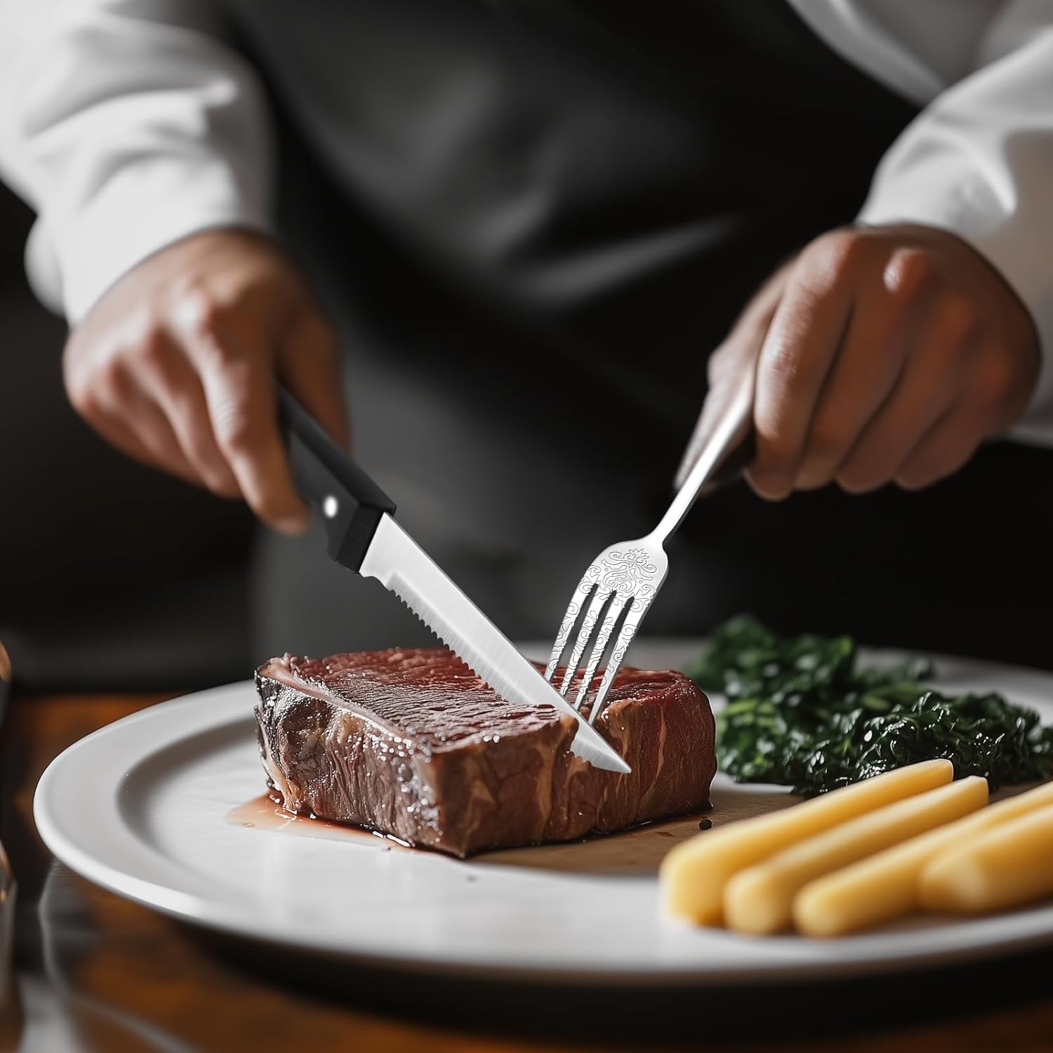 49PCS Silverware Set for 8 with Flatware Drawer Organizer, Stainless Steel Cutlery Set with Steak Knives, Include Spoons and Forks Set, Carving floral patterns, Dishwasher Safe