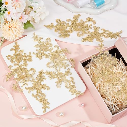 Miniatura 5 de 4 piezas de apliques de encaje bordado, flores de hoja dorada, parches de ropa, vestido de costura, decoración de poliéster, accesorios de ornamento