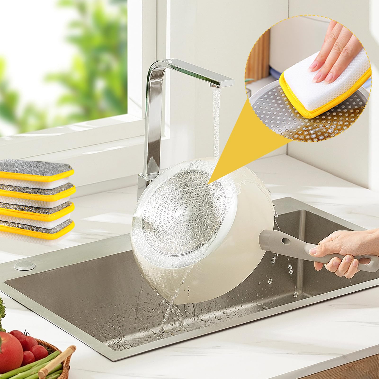 Washing Up Sponge Set, 5PCS Double-Sided Kitchen Dishcloth, Multi-Purpose Absorbent Scrubber Pad for Bowl Dish - Image 4