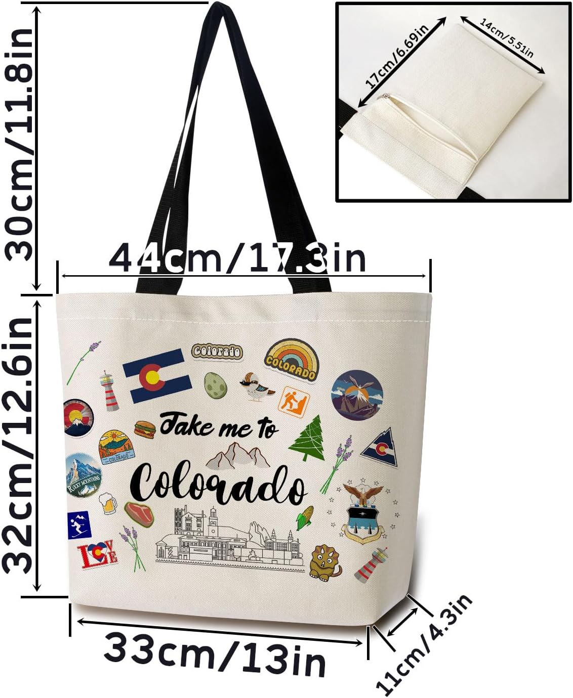 Take Me To Colorado Tote Bag Reusable Grocery Bags Aesthetic Shopping Shoulder Handbag with Interior Pocket Lightweight & Washable Stylish Colorado Travel Present for Women - Image 4