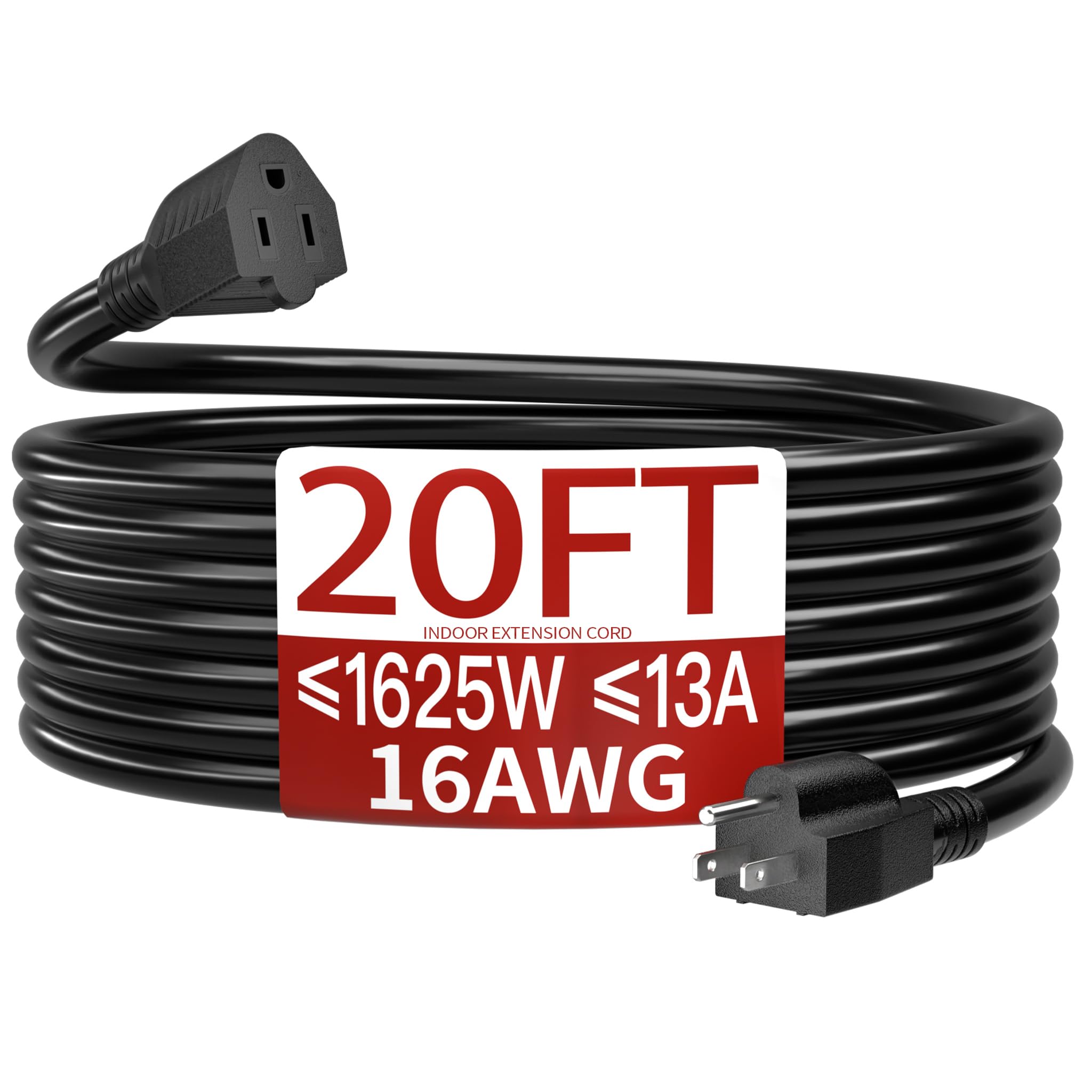 Skrizcable 16/3 Short Extension Cord 20 FT, Black Extension Cord Indoor