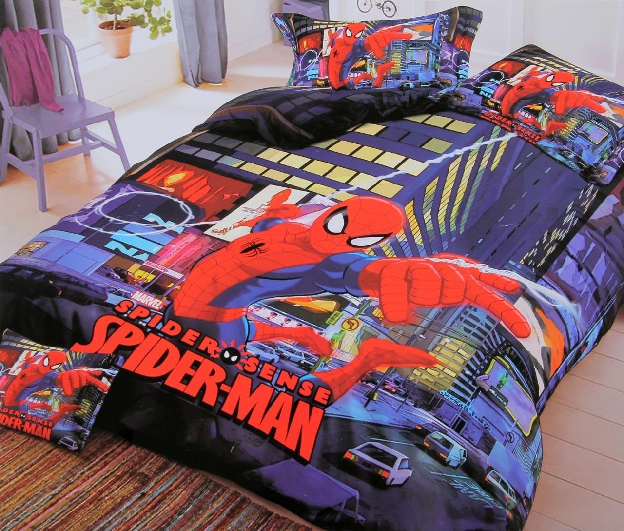 - Kids Cartoon Double Bed Bedsheet - 90 x 100 Inches, Soft Cotton Feel Microfiber Bed Sheet for Baby Boys & Girls with 2 Pillow Covers (Spiderman)
