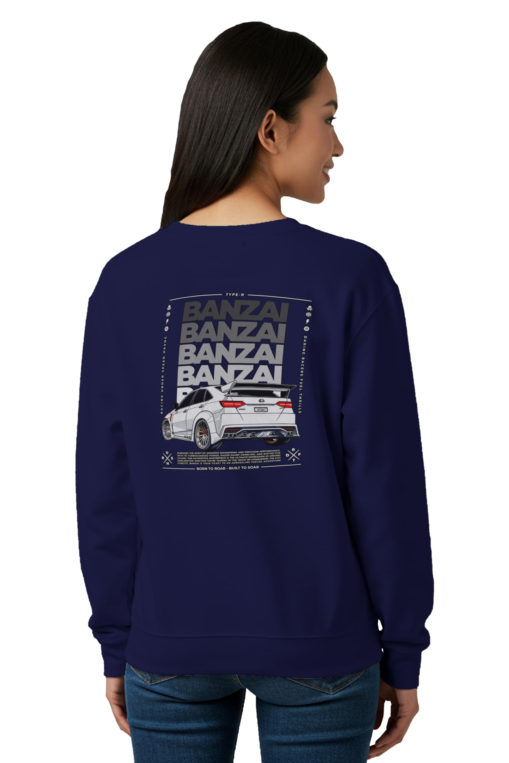 Winter Sweatshirt for Women Banzai Graphic Printed Round Neck Regular Fit Cotton Blend Gen Z Casual Sweatshirt-image-44