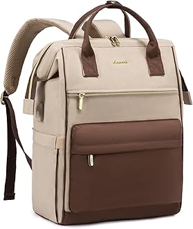 Laptop Backpack for Women, 17 Inch Work Teacher Nurse Bag, Large Capacity Business Computer Backpack Purse with USB Port, Stylish Casual Daypack for Travel,Rice Apricot&Brown