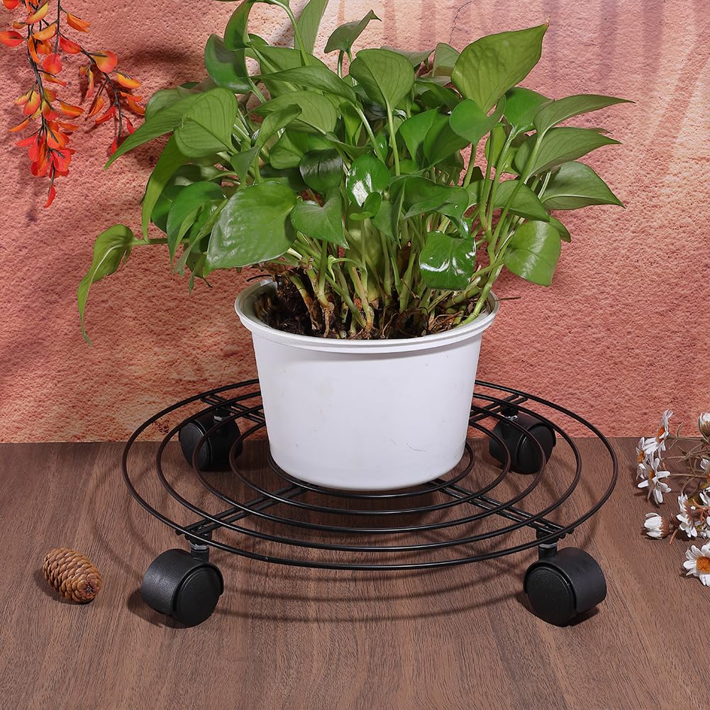 PH PandaHall 4 Pack Support à Plantes à roulettes 35cm Grand Chariot à Plantes Roulant Robuste en Fer Forgé avec Roues pour Plantes en Pot sur Terrasse Jardin Ou Balcon