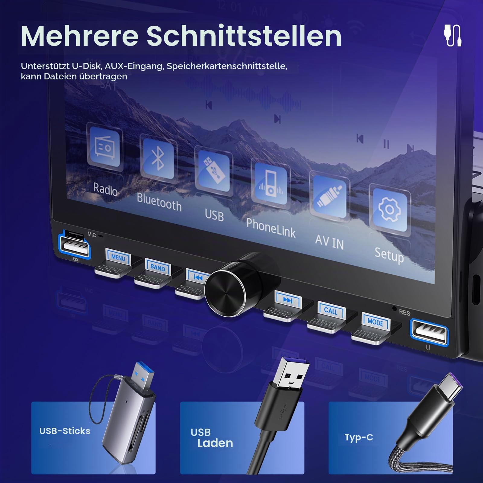 CAMECHO Autoradio 1 Din Wireless Carplay Android Auto Bluetooth Radio 7 Zoll mit Rückfahrkamera, IPS Touchscreen HD Bildschirm mit Mirror Link Lenkradsteuerung +2USB Anschlüsse