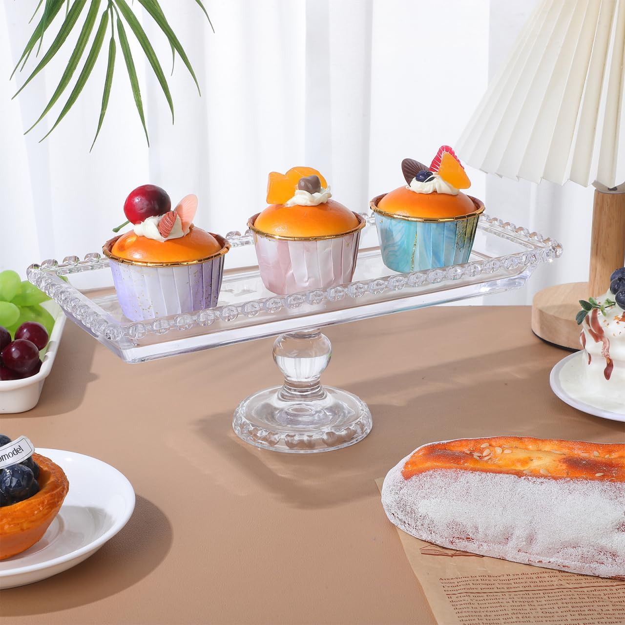 Luxshiny Footed Fruit Serving Tray: 11.7" European Style Dessert Display Platter for Fruits Snacks and Appetizers - Decorative Serving Tray for Parties Weddings and Home Decor - Image 6