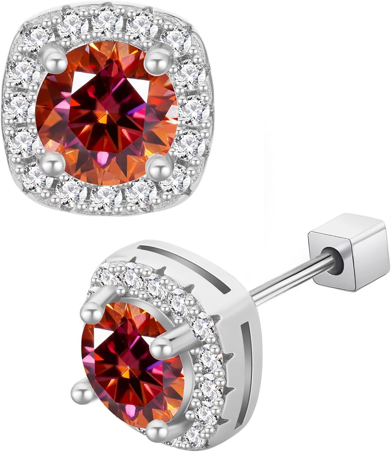 YSDD Moissanite 0.5 carat stud earrings for women, 925 sterling silver plated 18K white gold colored moissanite stud earrings, lab created 5mm moissanite square wrap earrings jewelry
