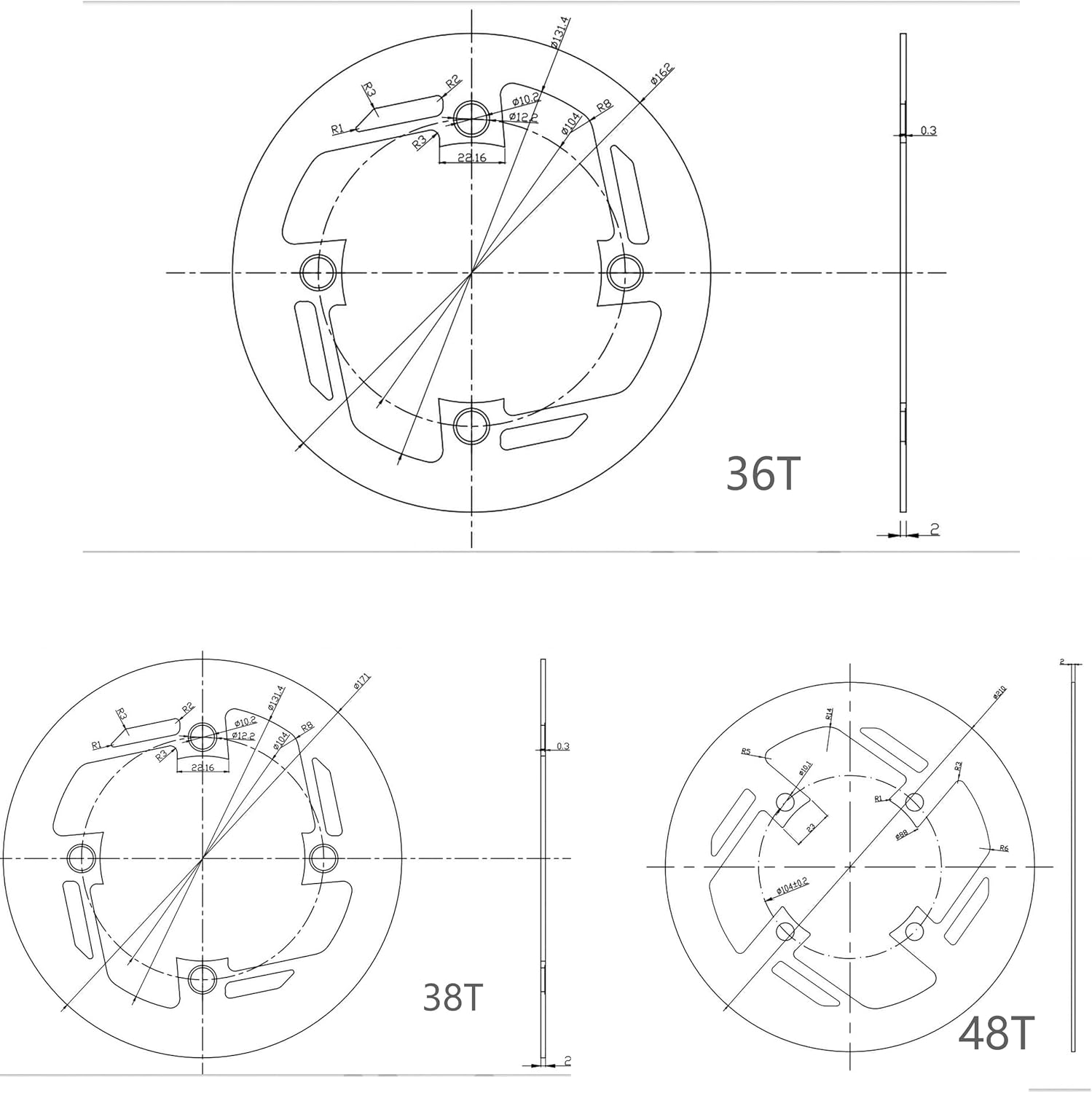 PROWHEEL Universal Chainring Guard 104 BCD 36T/38T/40T/42T/44T/46T/48T Aluminum Alloy Chain Ring Protector Cover for Narrow Wide Chainring Bike Crankset,MTB,EBike,Road Bike,City Bike,Folding Bike