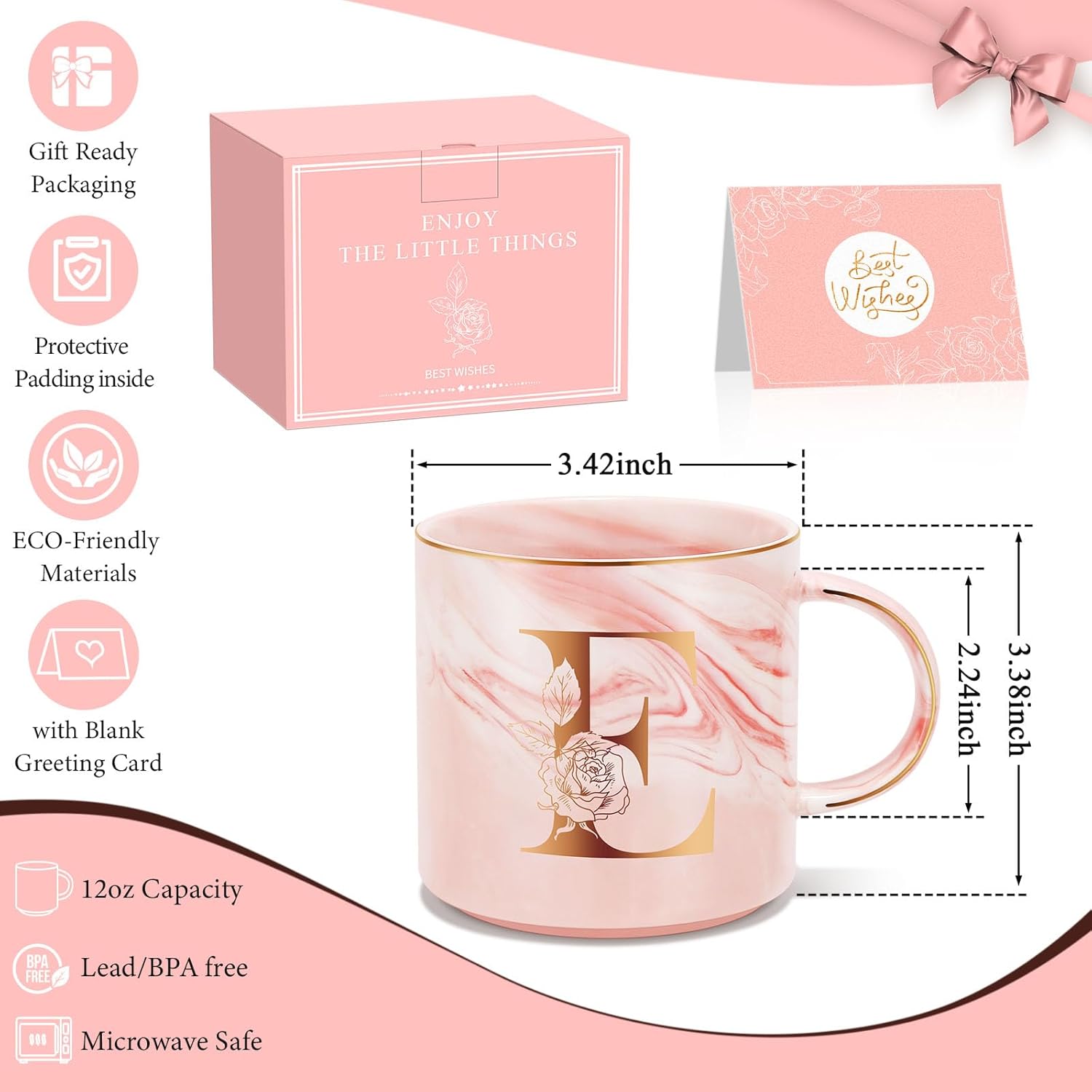 Valentines Day Gifts for Her, Anniversary Birthday Galentines Gifts for Women Mom Grandma Friend Sister Wife Teacher Coworker, Personalized Initial Customized Gift Monogrammed A-Z Coffee Mug 12 OZ(E) - Image 5