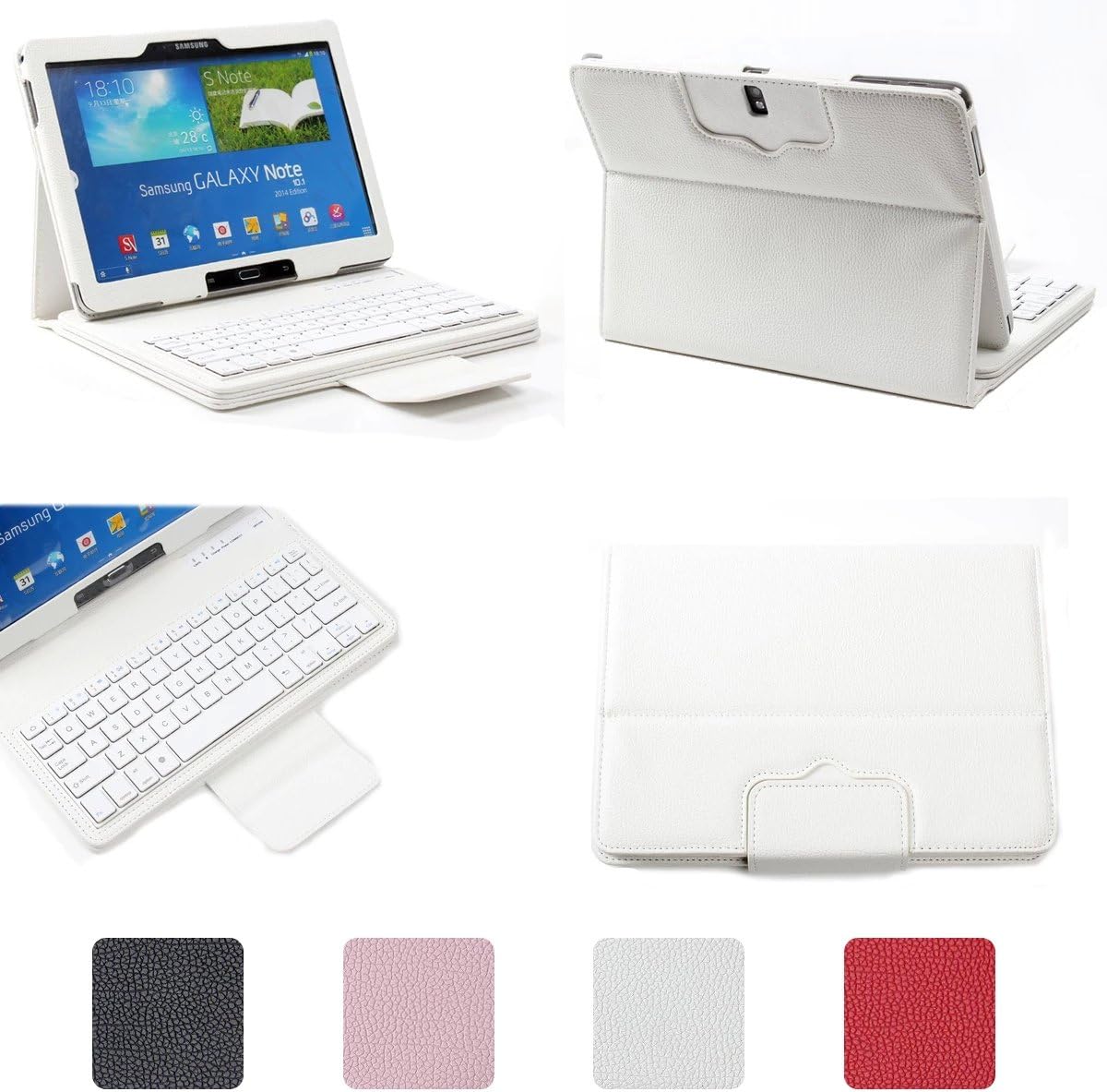 VIIGOOTECH Wireless Bluetooth Portfolio Case Cover Stand For Samsung Galaxy 10.1 2014 Edition P600 White