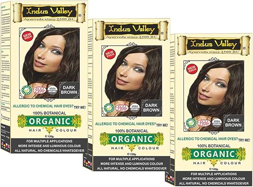 INDUS VALLEY Organic Dermatologist Recommended Dark Brown Hair Colour - (Pack of 3)