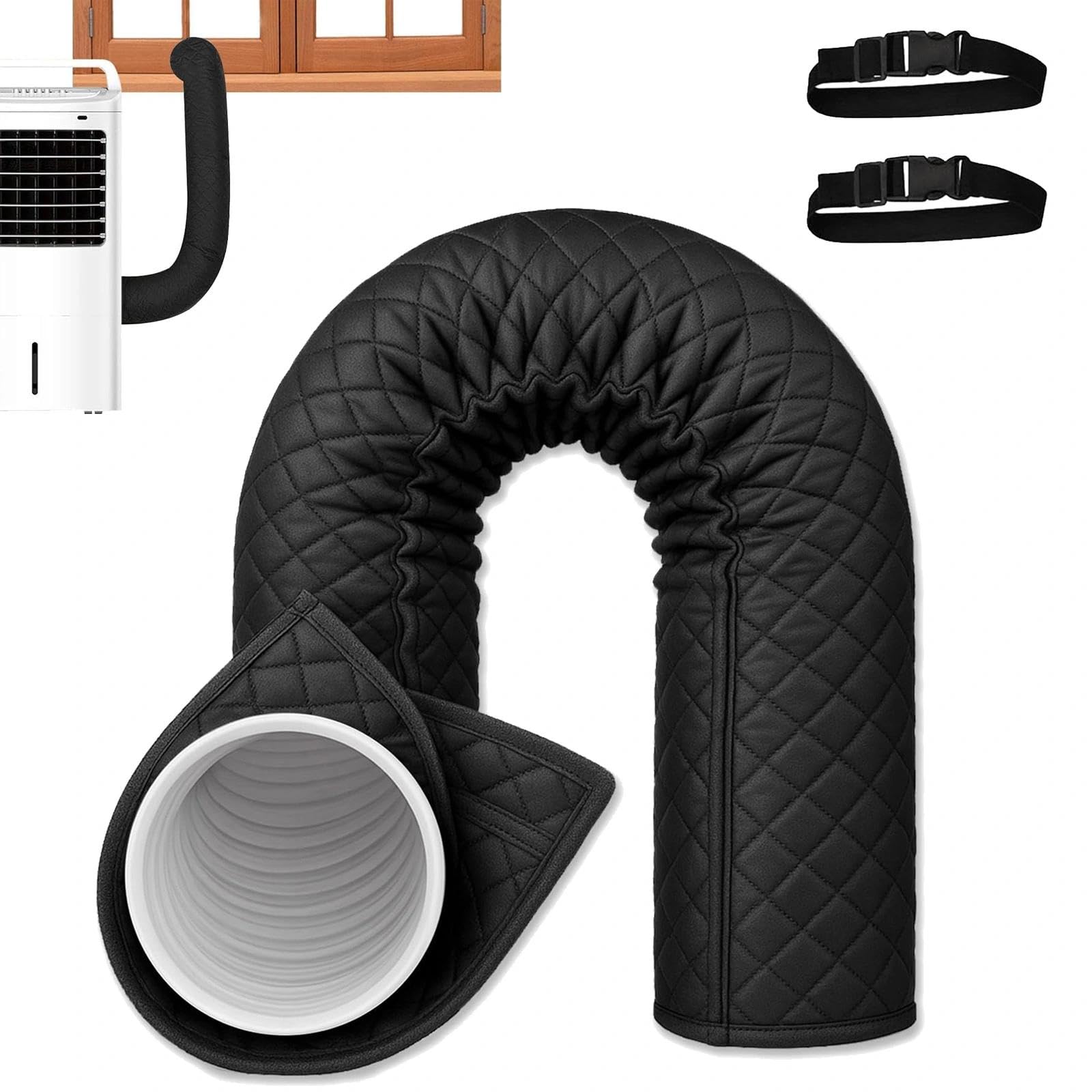 Portable Ac Hose Insulation Sleeve,Air Conditioner Exhaust Hose Wrap,Portable Ac HoseCover,Insulated Hoses Duct Vent Cover with 3 Adjustable Straps,Suitable for Pipes Withdiameter of 5.8-6in(A)