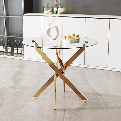 Miniatura 4 de Mesa de comedor redonda de vidrio templado para 2 a 4 personas con patas cromadas, mesa de cocina pequeña moderna de 31.5 pulgadas, mesa de comedor