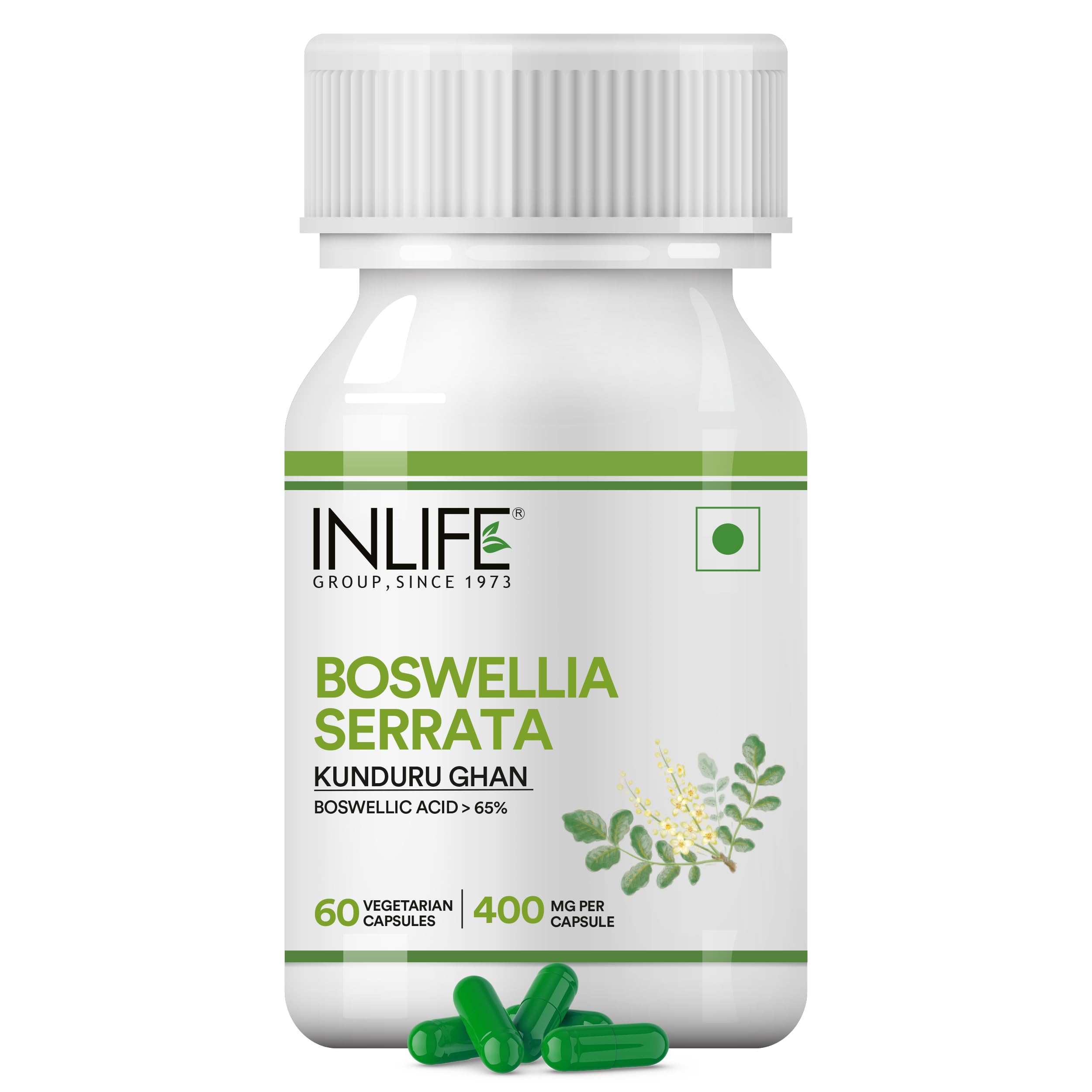 INLIFE Boswellia Serrata Extract (Boswellic Acids > 65%) 400mg - 60 Vegetarian Capsules (Pack of 1)