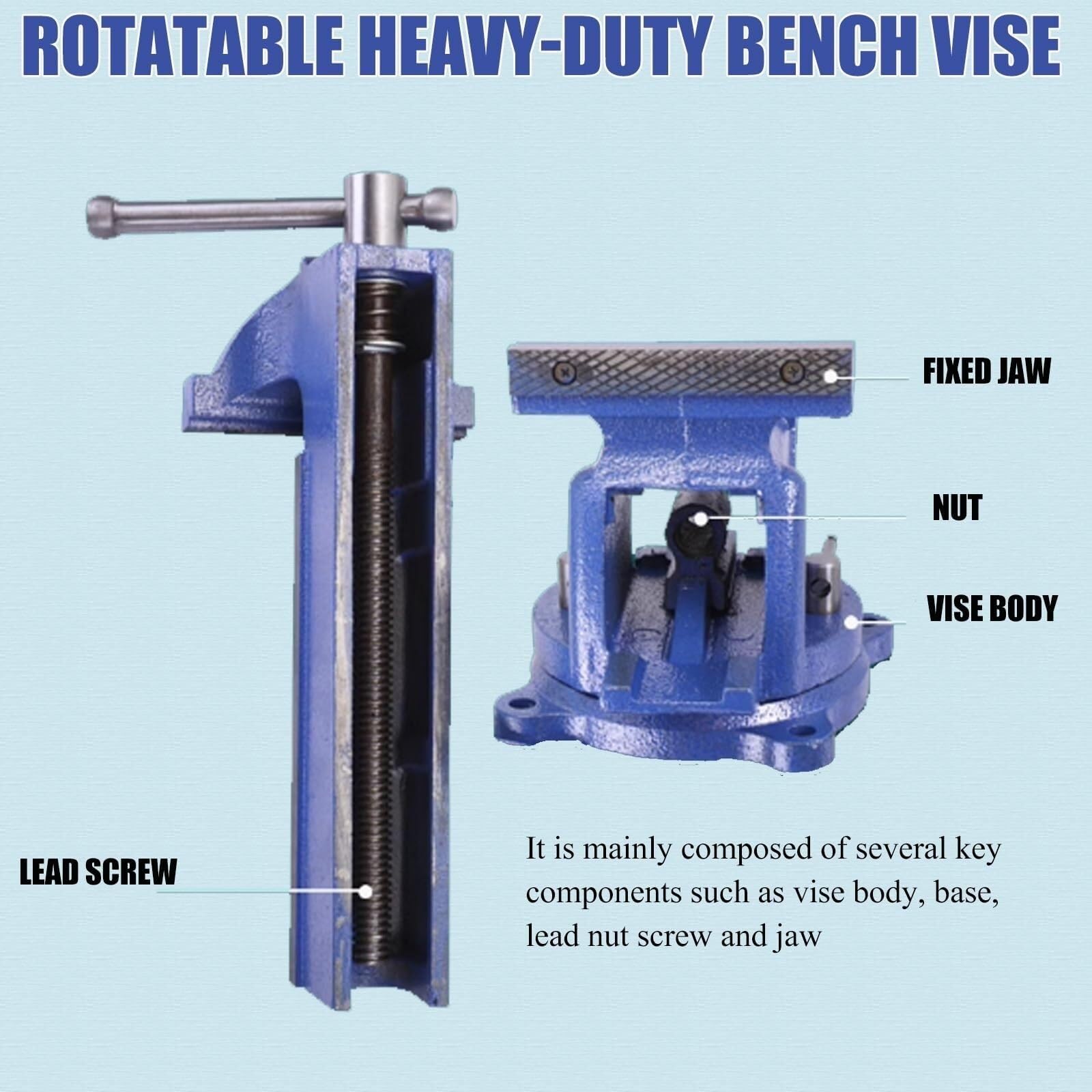 Générique Étau d'établi Robuste avec Base pivotante, mâchoires antidérapantes, Pince Durable pour Le Travail du Bois et Le Traitement des métaux, Haute précision pour Les Artisans