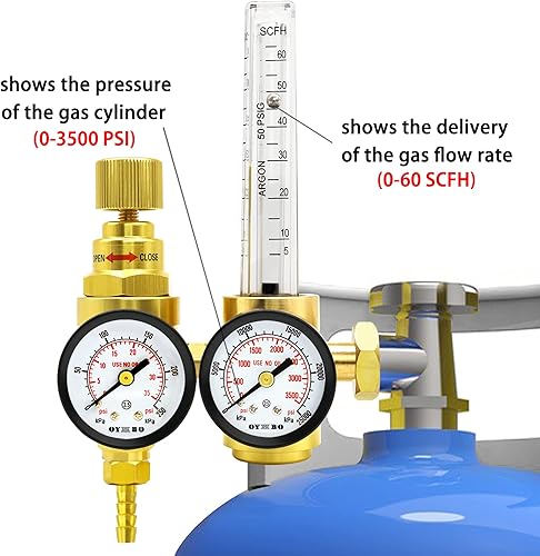 Miniatura 5 de Medidor de flujo de CO2 MIG TIG de argón Regulador de gas Medidores dobles Ahorro de gas para soldador de soldadura
