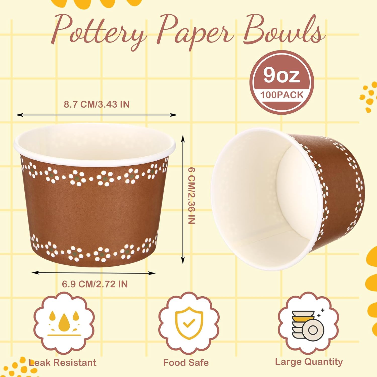 100 Pcs 9 oz Mexican Small Paper Bowls Cielito Lindo Party Decor Platos De Barro Mexicanos Terracotta Clay Pottery Ice Cream Cups Snack Cups for Baby Shower Birthday(Trendy)