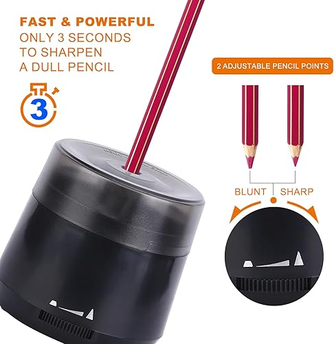Miniatura 4 de Sacapuntas eléctrico automático, funciona con USB y pilas, afilado ajustable para lápices de colores (0.23-0.31 pulgadas), para escuela, aula,