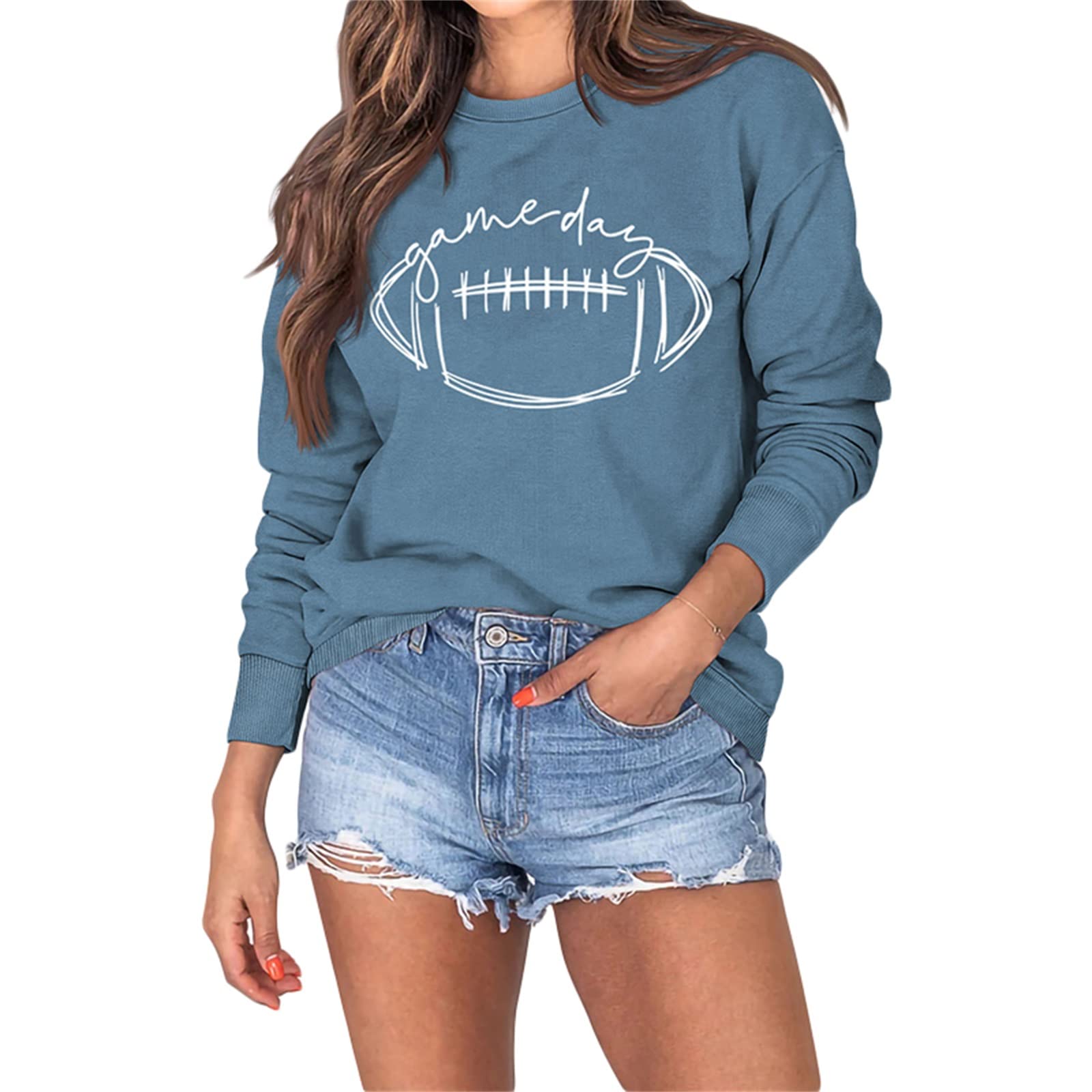 Women Game Day Sweatshirt Long Sleeve Crewneck Football Season Casual Oversized Pullover Tops Fall Winter Sweater