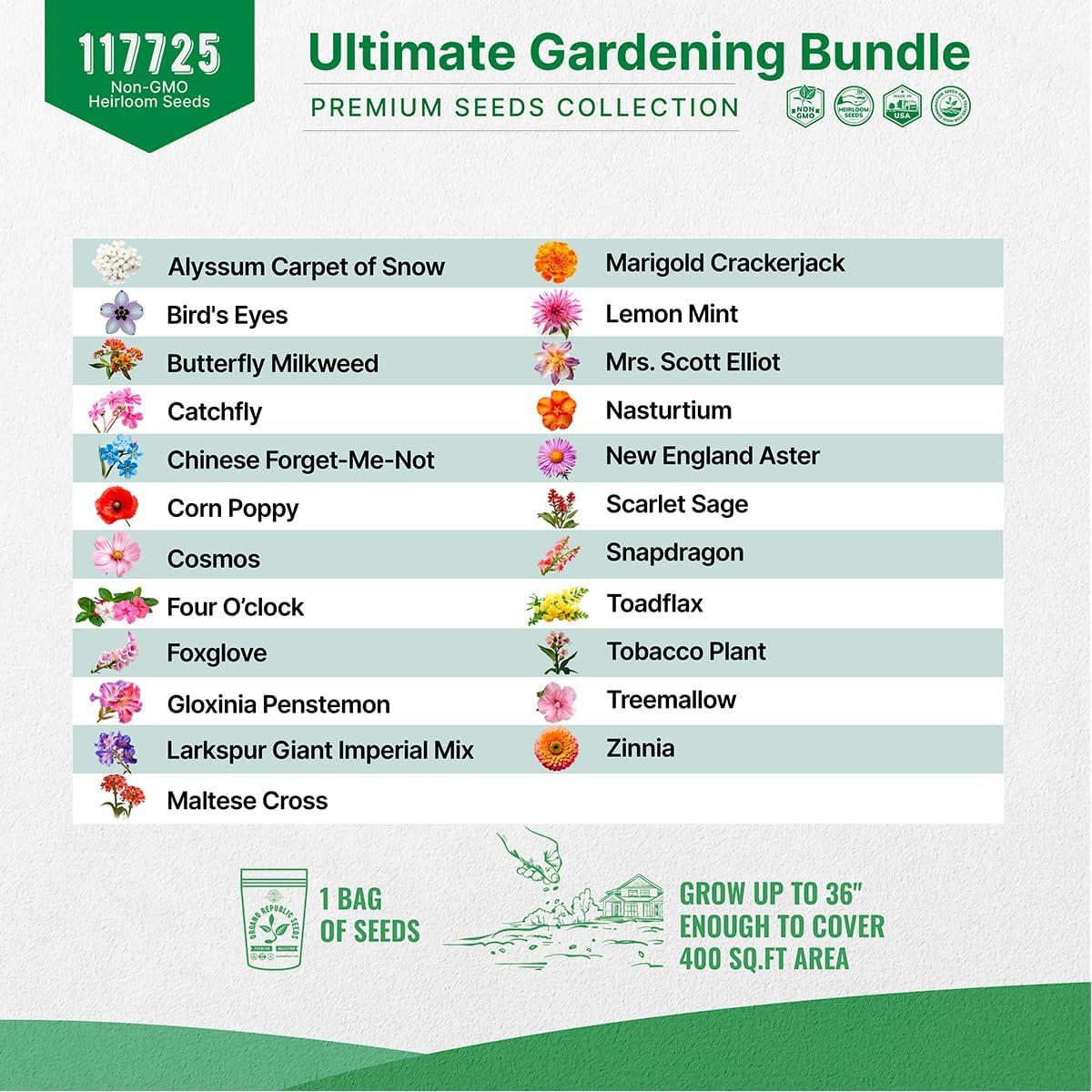 Organo Republic 23 Annual & Perennial Wildflower & 15 Lettuce & Greens Seeds Variety Pack Bundle, 117,775+ Non-GMO Heirloom Garden Seeds for Planting Lettuce & Flowers for Indoor & Outdoor Gardening