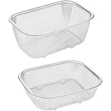 2 Stainless Steel Mesh Basket,Rectangular Strainer Basket Multi- function Rectangle Strainer Stainless Steel Colander Over The Sink Mesh Basket for Vegetable Fruit Colander Food Kitchen Gadgets