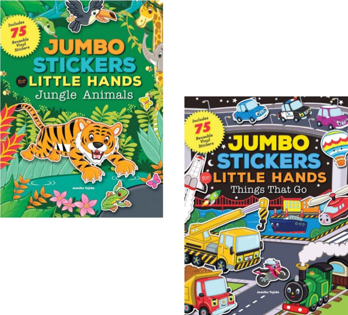 GBBD Preschool Vinyl Stickers and Books - Jumbo Stickers for Little Hands 2 Books (Jungle and Transportation)