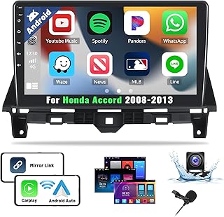 2+32G Android Car Stereo for Honda Accord 2008-2013 with Apple Carplay Android Auto Mirror Link Change Theme 10.1 inch Touch Screen FM RDS DSP Bluetooth WiFi GPS+AHD Camera & MIC