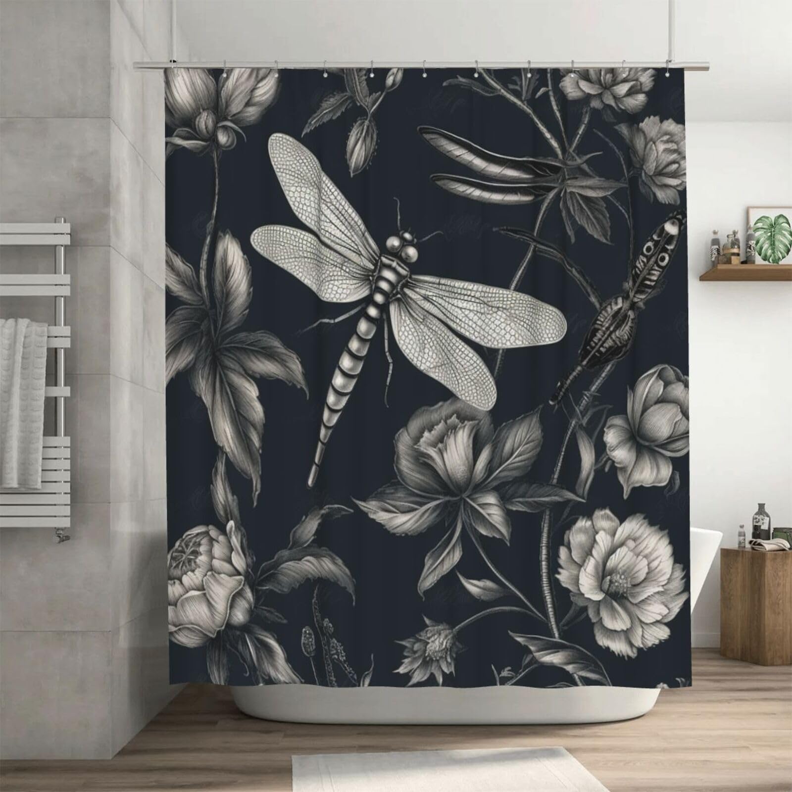 Rideau de douche haut de gamme tissu imperméable et épais motif noir