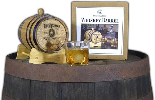 Miniatura 2 de Barril decorativo de whisky de roble blanco de 2 litros con soporte de madera, moño y espiga  Solo para exhibición, decoración de barra de whisky