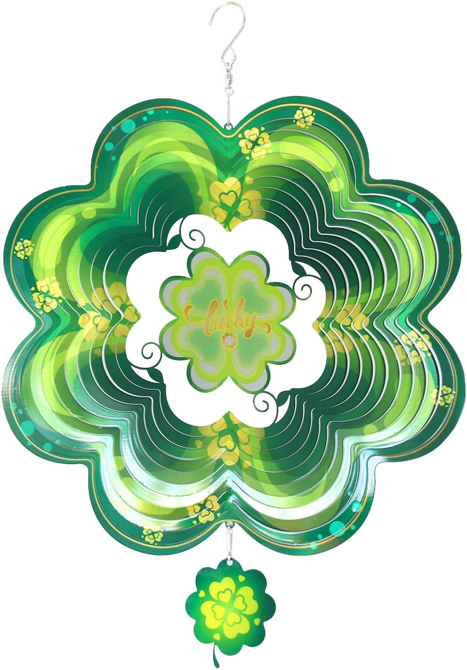 Four-Leaf Clover 3D Wind Spinner 12Inch Kinetic Hanging Stainless Decorations Wind Chimes for Yard Indoor Outdoor Garden Window Wind Sculpture & Spinners