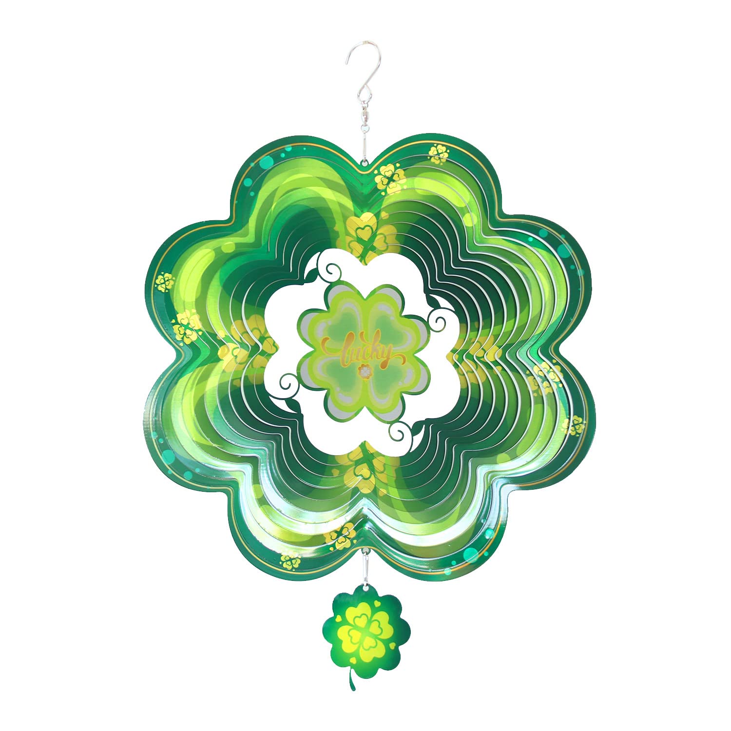 TFANUO Four-Leaf Clover 3D Wind Spinner 12Inch Kinetic Hanging Stainless Decorations Wind Chimes for Yard Indoor Outdoor Garden Window Wind Sculpture & Spinners,Green