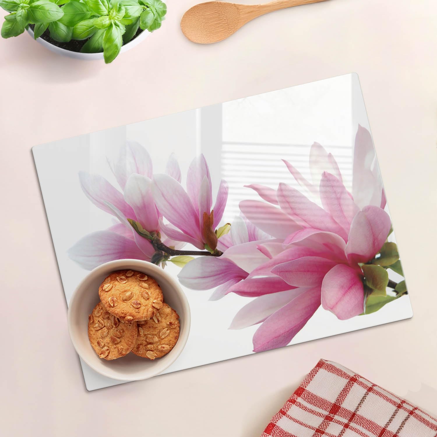Multifunzione: Tagliere in vetro e coperchio 40x30 cm Magnolia