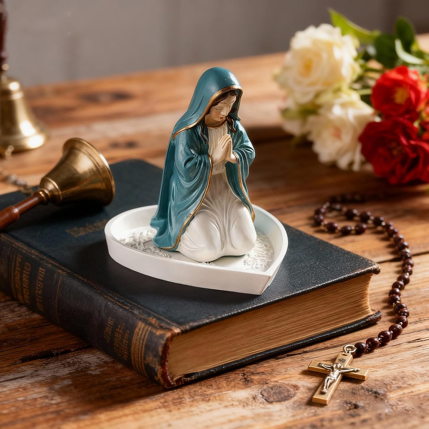 virgin mary rosary holder, 5.5" Virgin Mary Statue - Blessed Mother Figurine, Perfect Catholic Gift for Women, Ideal Catholic Home Decor (A)