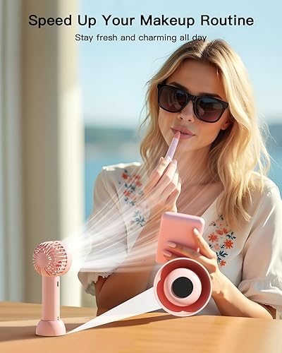 Miniatura 6 de coldSky Paquete de 2 mini ventiladores portátiles de mano con base, ventilador de escritorio dual recargable por USB, refrigeración personal ultra