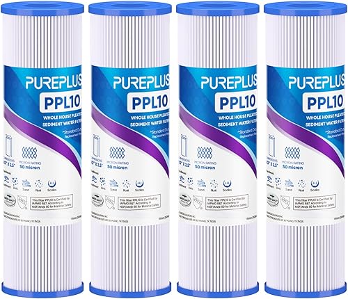 Miniatura 12 de PUREPLUS Filtro de sedimento plisado para toda la casa de 20 micrones de 10 x 2.5 pulgadas para agua de pozo, cartucho de repuesto para sistema