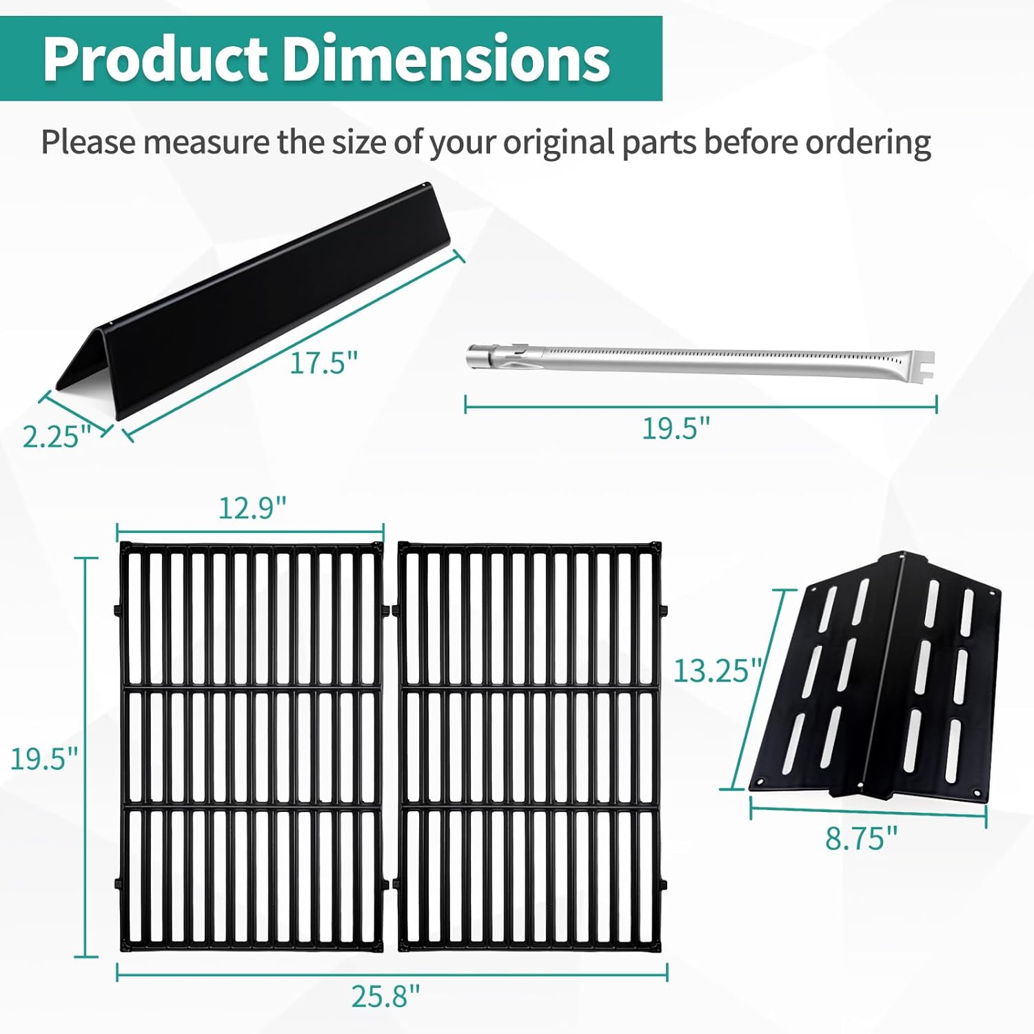 Genesis Grill Parts for Weber Genesis E310 with Porcelain Flavorizer Bars 7524 Cast Iron Grill Grate 7622 Heat Deflector and 62752 Gril Burners for Weber Genesis 300 Series, Genesis E330 S330