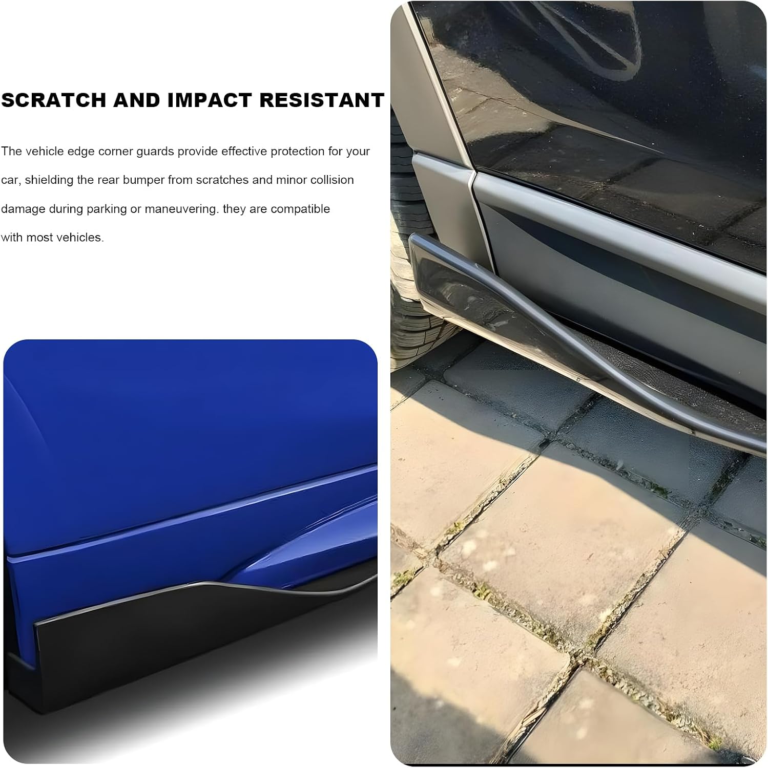 2PCS Car Rear Bumper Guard Diffuser Splitter, Anti Scratch Auto Side Fender Skirt Lip Wrap Angle Protector, Universal Anti-Collision Vehicle Bumper Lip Body Kit for Most Cars (Bright Black)