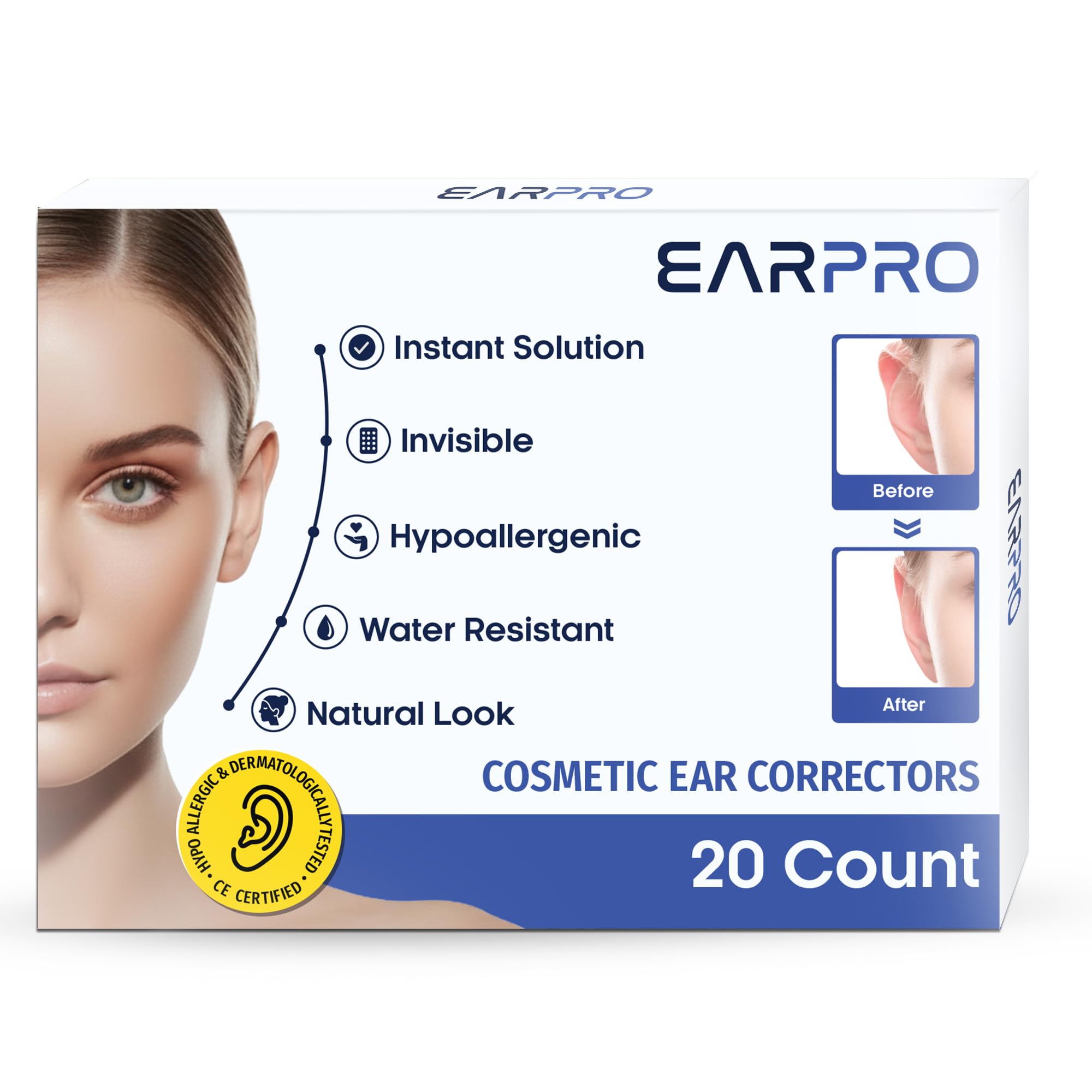 EarPro Cosmetic Ear Corrector, 20 Pieces Tape Patches for Adults, Discreet Stickers for Fixing Protruding Ears