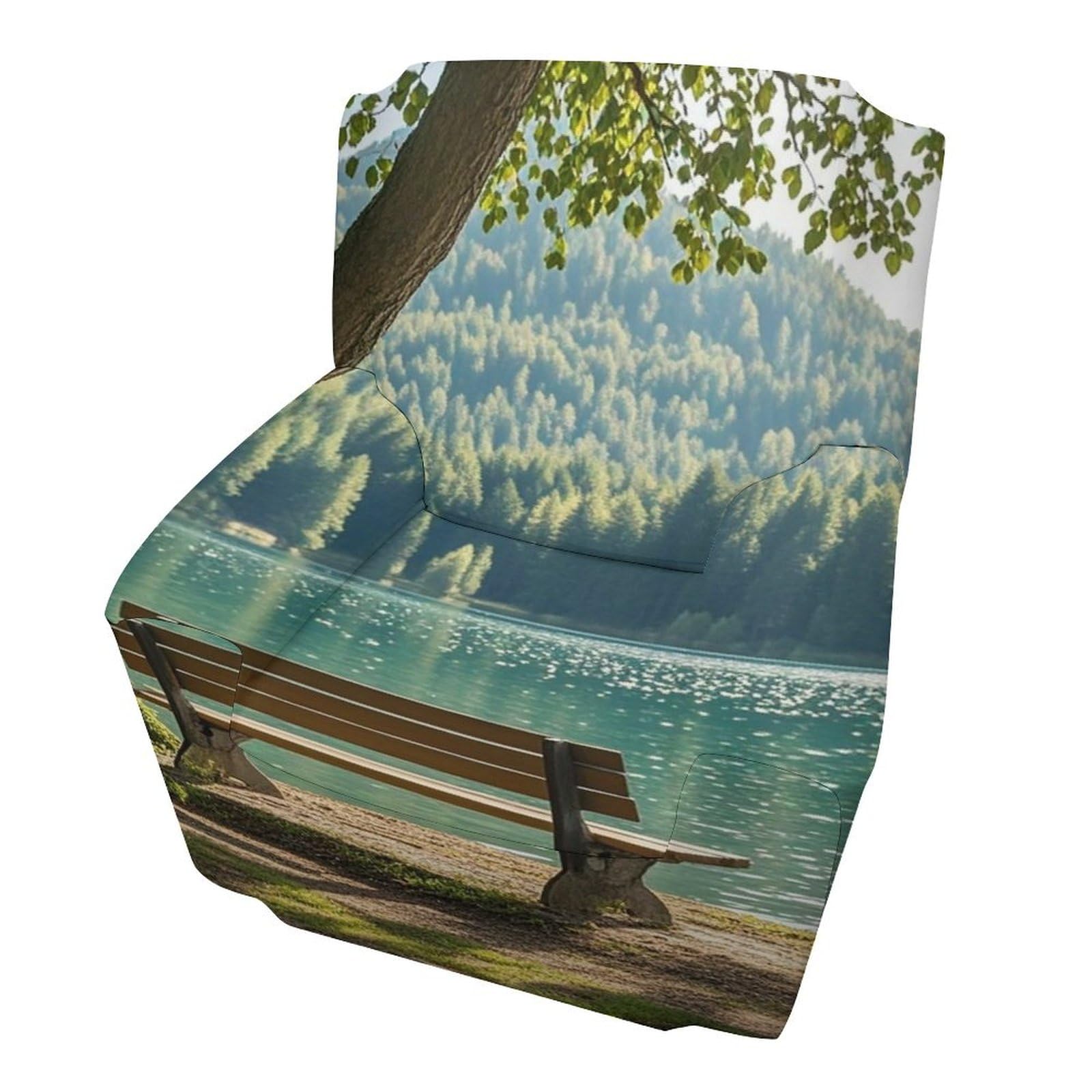Housse de canapé imprimée extensible Lake Bench pour fauteuil standard de 81 à 119 cm