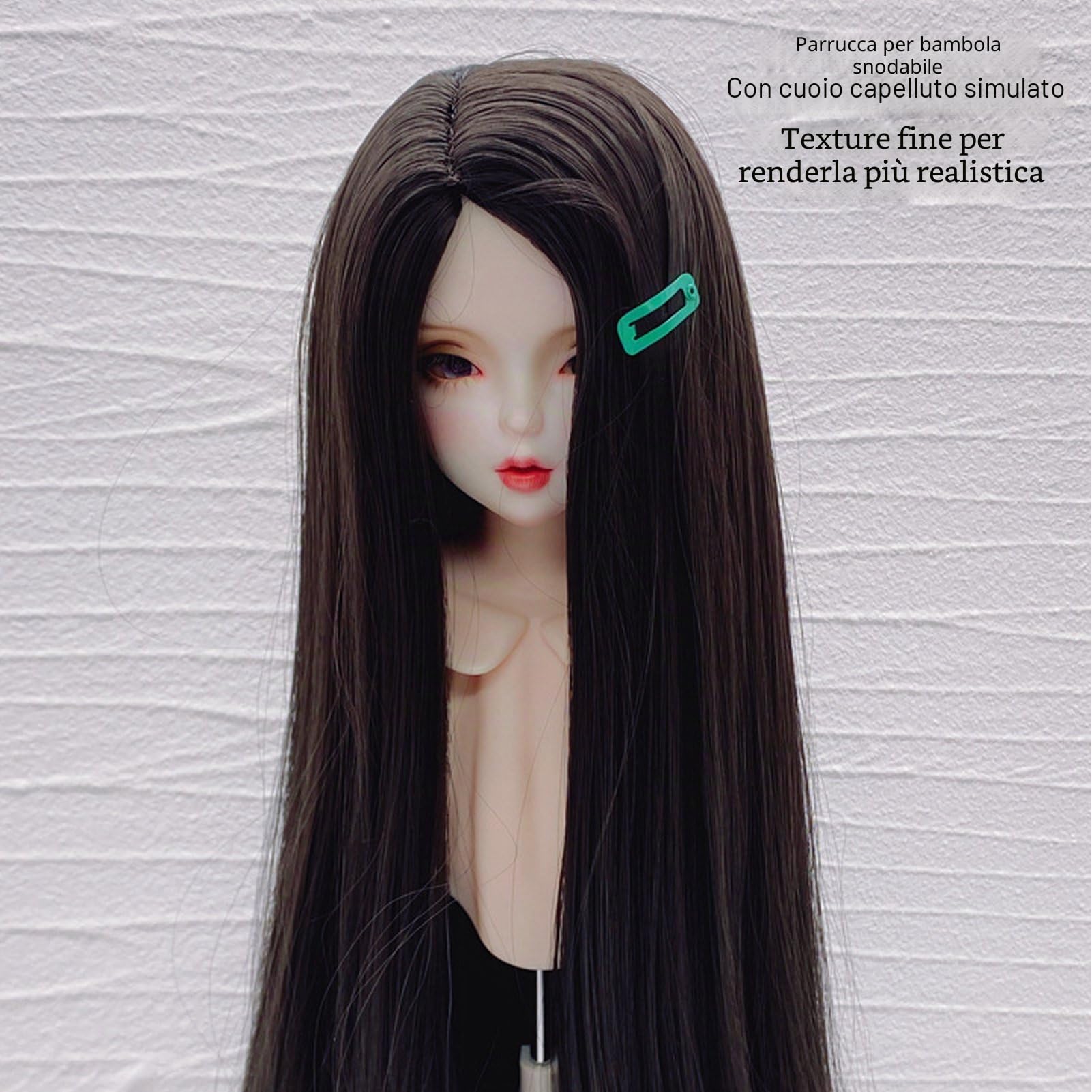 Parrucca da Bambola per Bambola 1/4, Parrucca da Bambola Snodabile Parrucca Lunga Diritta Seta Ad Alta Temperatura Capelli Sintetici Lunghi Lisci, Accessori Fatti a Mano (BLACK)