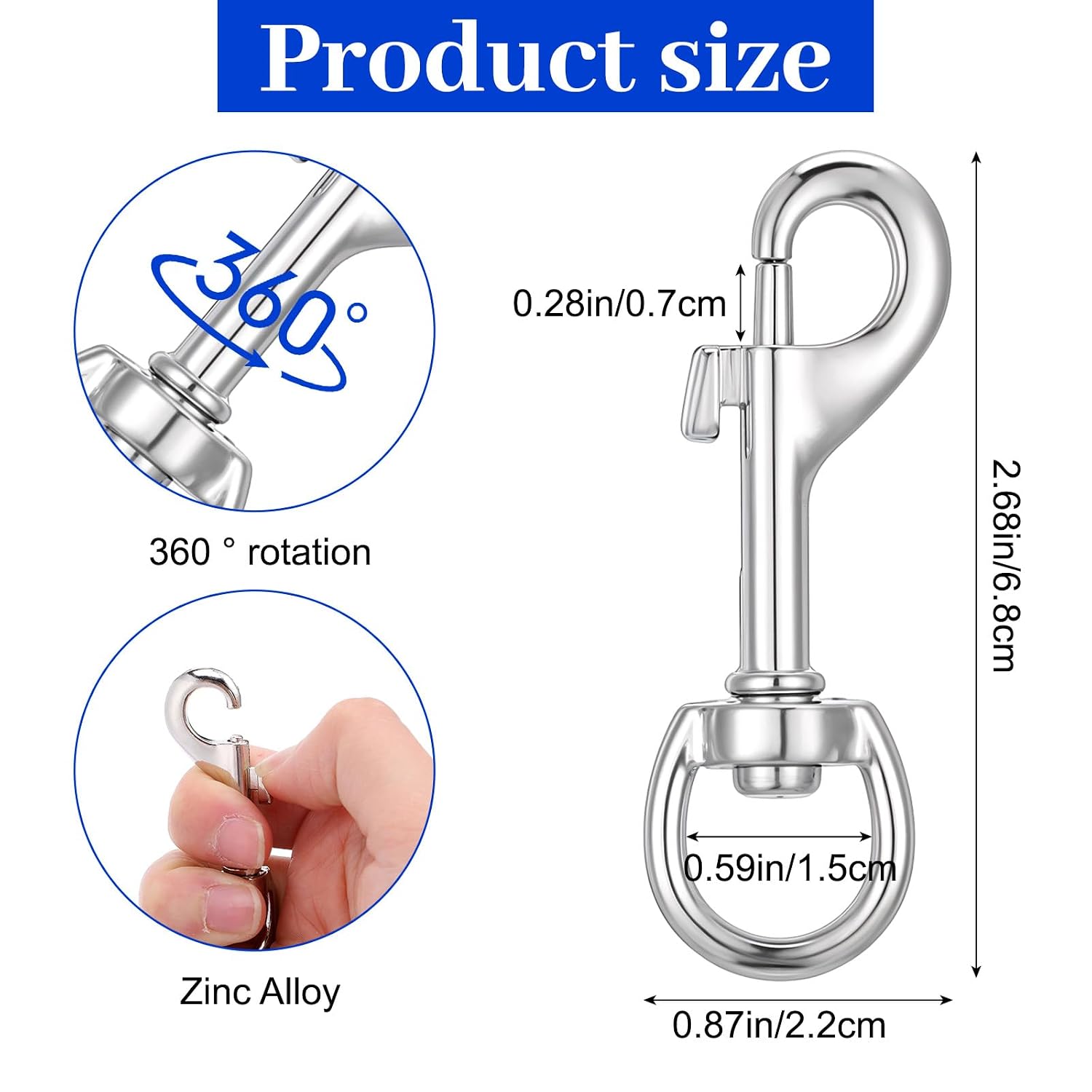 50 Pc 2.68 Inch Swivel Snap Hook Flag Clasp Dog Leash Clip Bolt Snap
