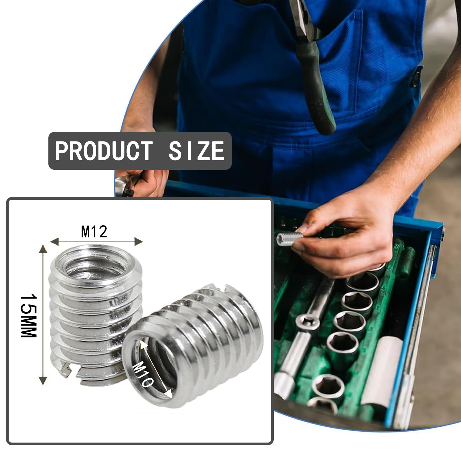 12 pezzi Inserti Filettati M12 a M10 15 mm, Resistenti Alla Corrosione, Antiruggine, Robusti e Durevoli, Inserto Filettato per Progetti di Arredamento, Automobili e Apparecchi Meccanici