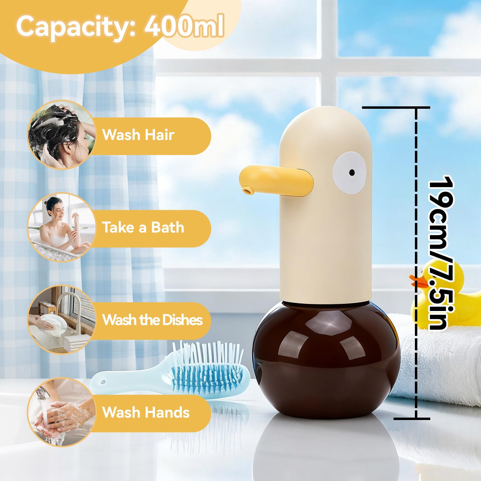 Dispenser Sapone Automatico A Forma Di Anatra – 400 Ml Ricaricabile USB, Sensore Touchless Per Bagno E Cucina, Schiuma Densa